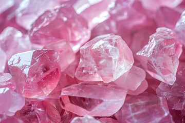 Fototapeta premium Close-up of heap pink frost crystals on surface