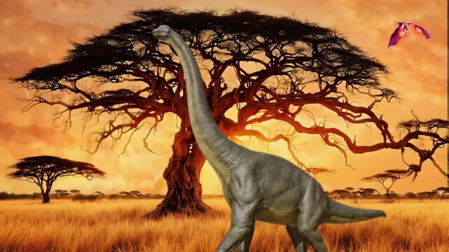 dinosaurs in the forest seamless looping animation video