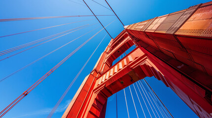 Obraz premium Close-up of the Golden Gate Bridge's cables and towers