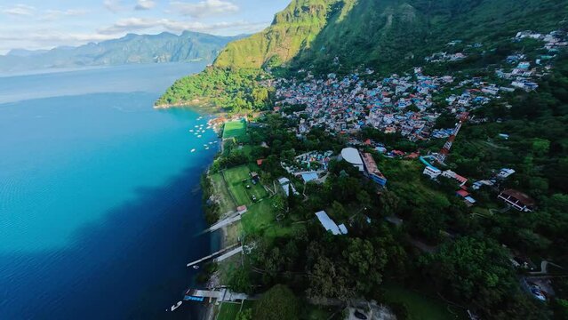 Aerial view of lake Atitlan in Santa Catarina 