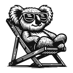 koala in sunglasses chilling in a deckchair summer illustration © Satoru Sketches