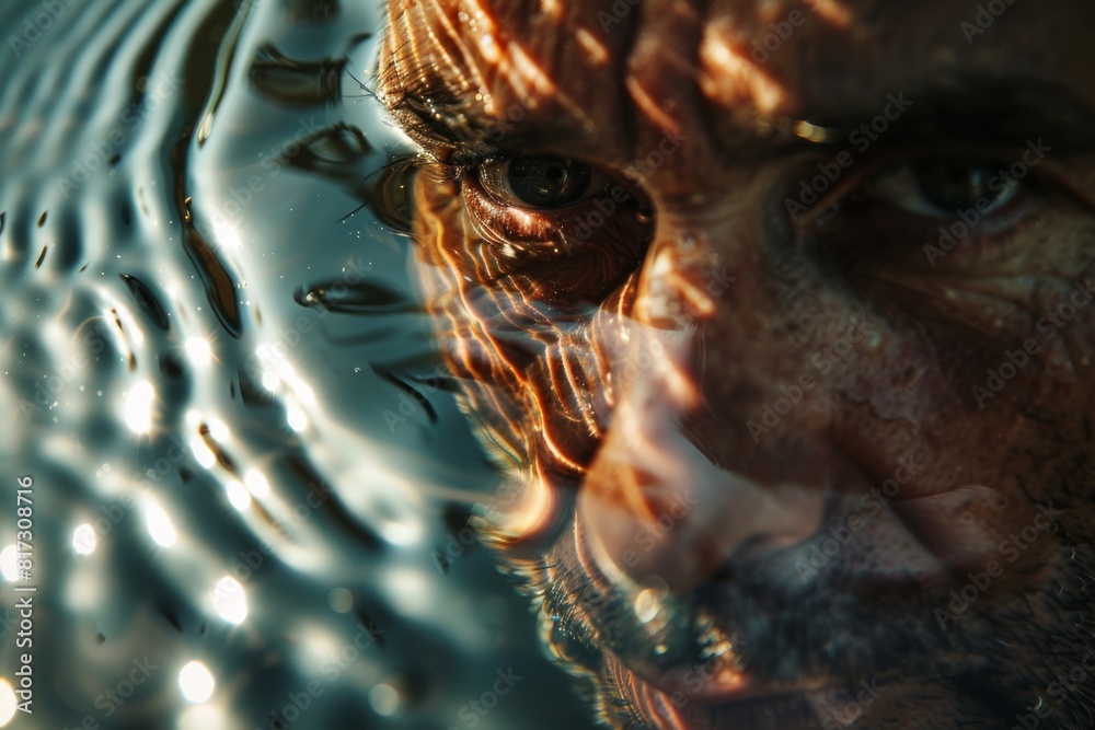 Aufkleber Image focuses on an abstract water surface with rippled details and sparkling bokeh lights