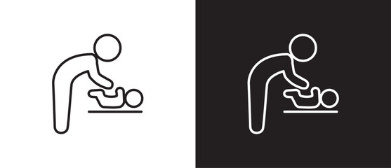 Simple line icon of Woman with infant child, Priority symbols for disabled passenger Simple set of Priority Seat icons, Human vector signs. Vector illusration in black and white background.