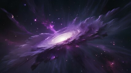 Supernova landscape view in space with purple theme. Stars planets nebulas and clouds around in abstract background wallpaper