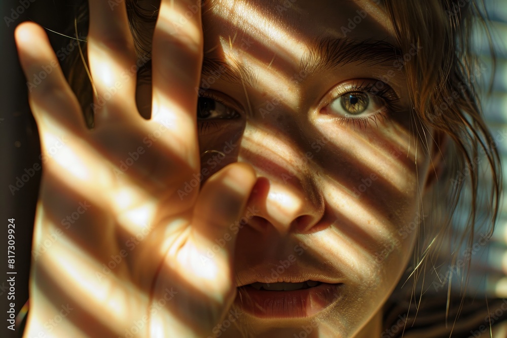 Aufkleber Soft focus on a hand silhouette against a background with light patterns