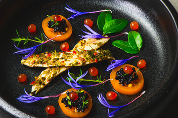 Gourmet anchovies with mix of caviar