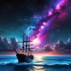 Fototapeta premium ship at sunset