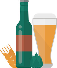 Craft beer bottle with glass
