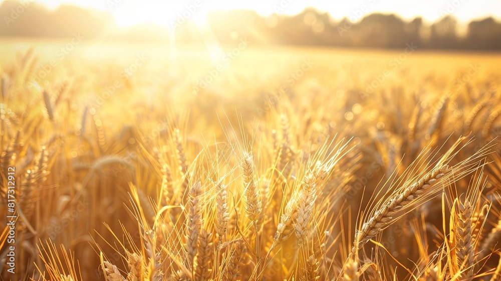 Poster A field filled with golden wheat swaying gently in the sunset light. Generative AI
