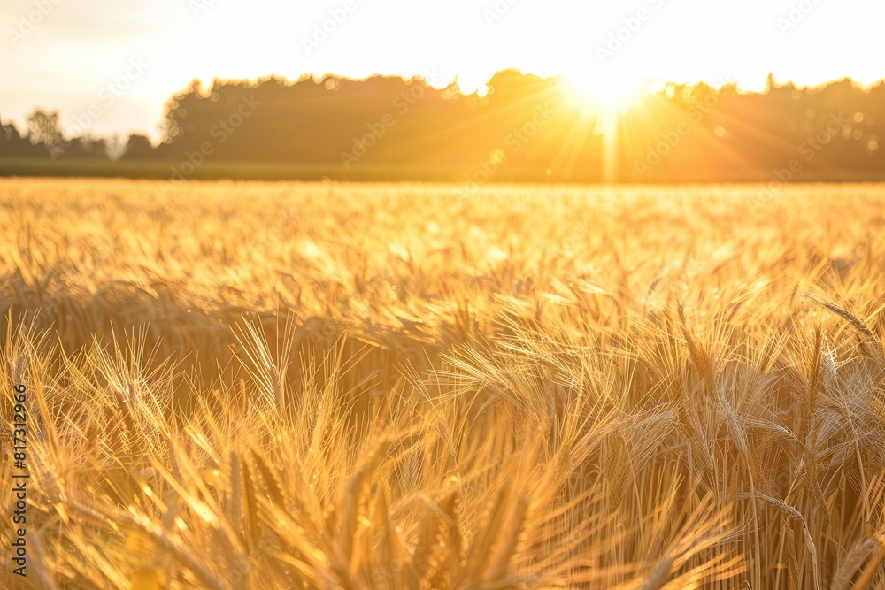 Poster golden wheat swaying in the breeze of a sunset-lit field. generative ai