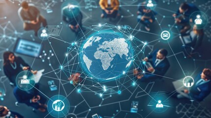 Global business, Digital organization. Business team working with global network connection and data exchange, Teamwork, HR recruitment and global outsourcing