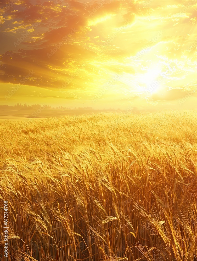 Aufkleber A golden wheat field illuminated by the setting sun, creating a warm and vibrant atmosphere. Generative AI