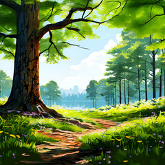 spring landscape nature forest park trunk and background