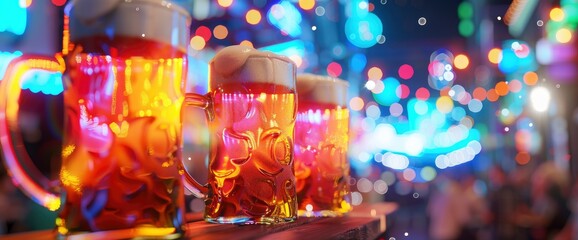 Cheers With Beer Mugs, Fluid Motion, Bright Tones, International Beer Day Background