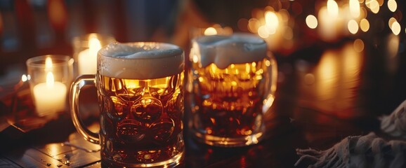 Cheers With Beer Mugs, Fluid Motion, Bright Tones, International Beer Day Background