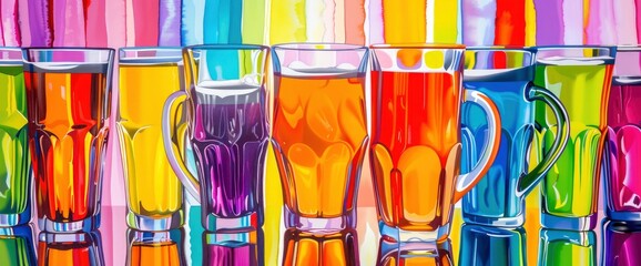 Cheers With Beer Mugs, Fluid Motion, Vibrant Palette, International Beer Day Background