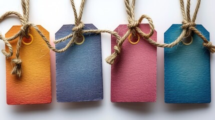 Vibrant Collection of Multicolored Paper Tags with Twisted Cords, Isolated on a White Background