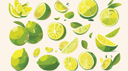 Tasty lime fruit on white background 2d flat cartoo