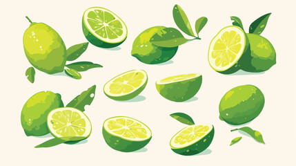 Tasty lime fruit on white background 2d flat cartoo
