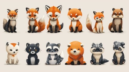 Fototapeta premium Whimsical Collection of Colorful Stylized Animal Illustrations - A Vibrant and Artistic Display of Wildlife in a Unique Style
