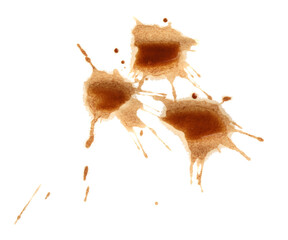 Dried coffee stains isolated on white, top view