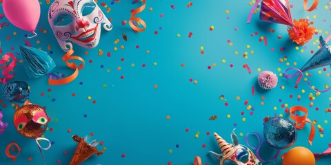 An imaginative composition with an underwater theme and vibrant party accessories scattered across