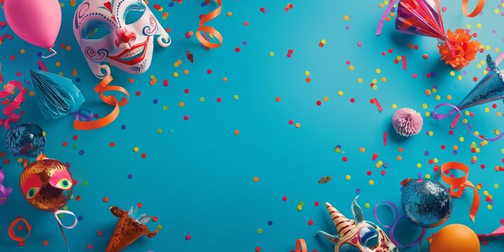 An imaginative composition with an underwater theme and vibrant party accessories scattered across