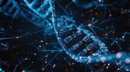 Artificial DNA molecule concept on a dark background.


