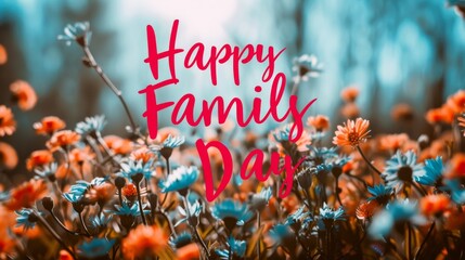 celebratory greeting card, happy family day in bold red against a sunny backdrop, exudes warmth and joy for the occasion