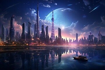 Fototapeta premium Futuristic City at Night