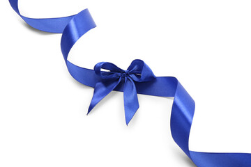 Blue satin ribbons with bow isolated on white