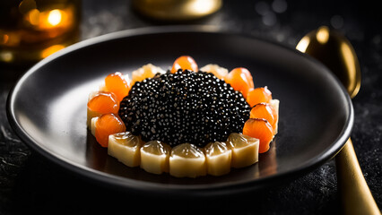 Chic black caviar in a restaurant appetence