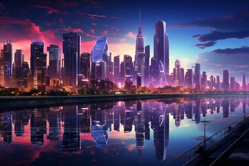 Obraz premium Futuristic City at Dusk