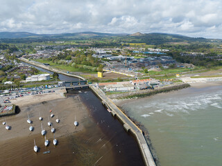 bray harbour in county wicklow, ireland, drone shot