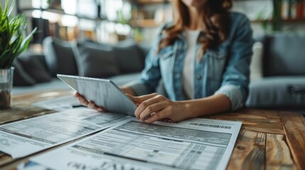 Tax and VAT concept. Businessman uses tablet to complete individual income tax return form online for tax payment. Financial research, government taxes, and calculation of tax return.