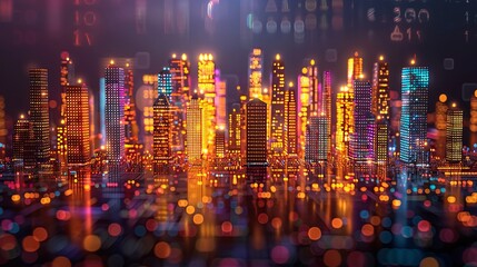 Obraz premium Business construction concept, marketing concept, and system integration concept. Concept of a smart city and a communication network.