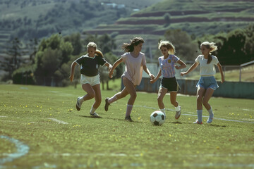 Obraz premium Girls Playing Soccer on Field