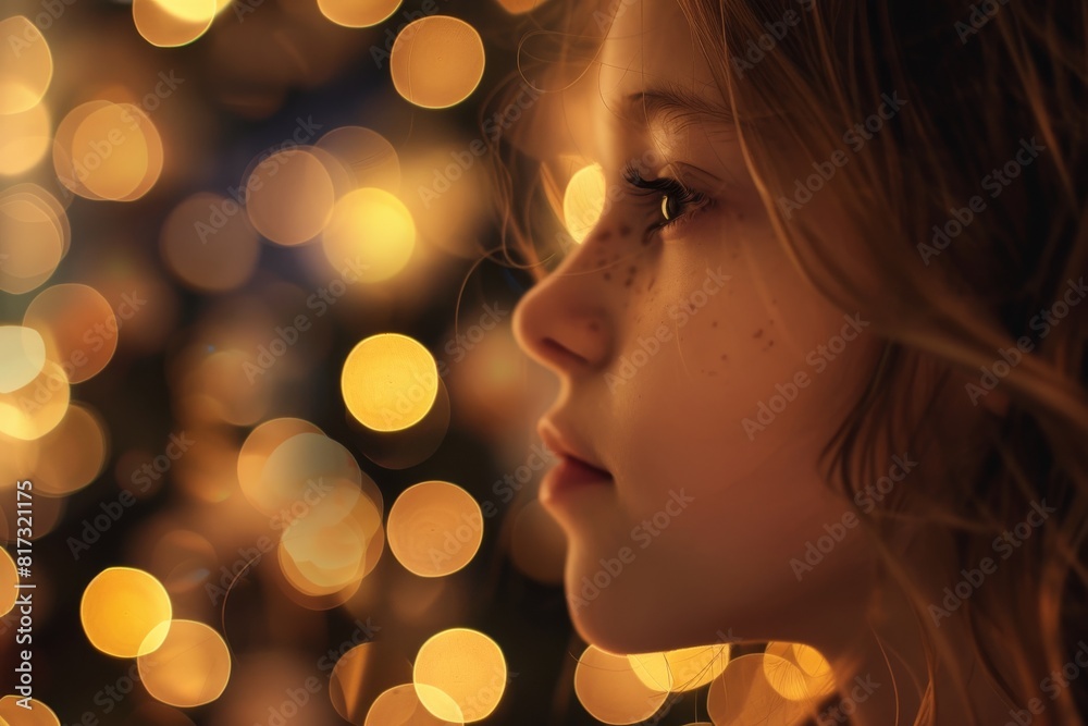 Aufkleber mysterious image of a blurred human silhouette against a backdrop of golden bokeh lights