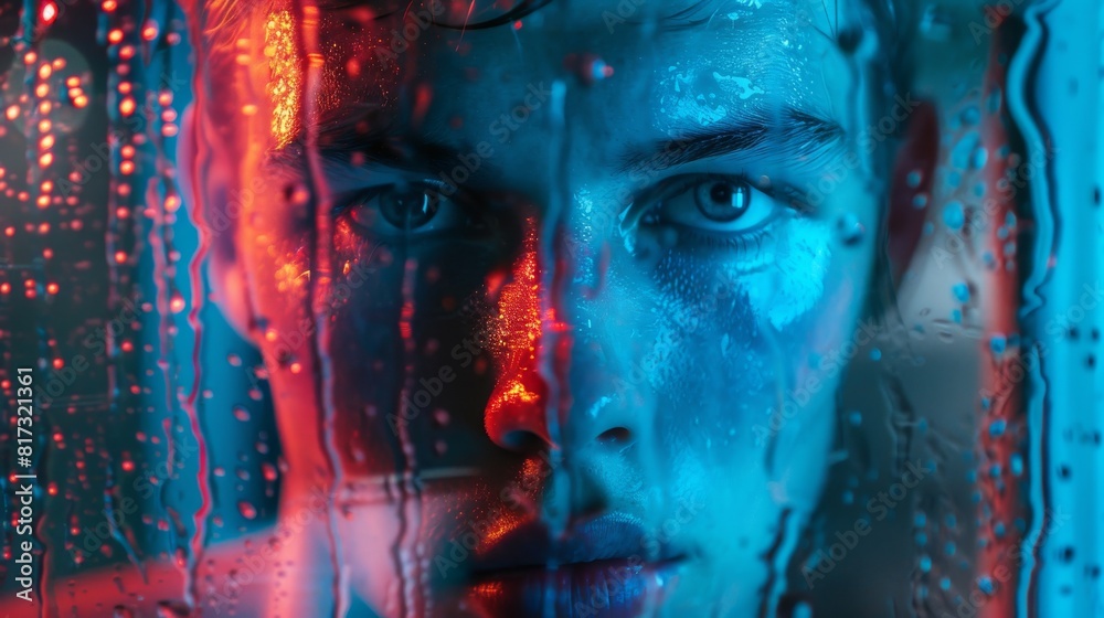 Fototapete mesmerizing abstract representation with blue and red fluid art, exuding a sense of motion and vital