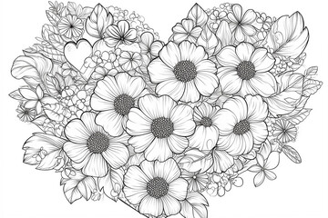 Heart-shaped Flowers Coloring Page