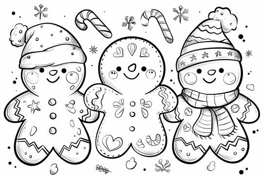 Gingerbread Men and Candy Canes Coloring Page