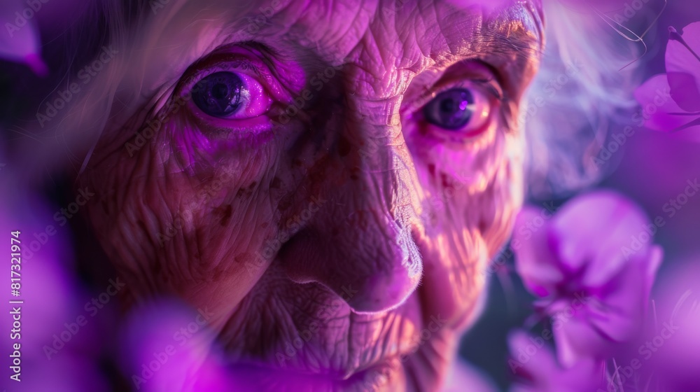 Leinwandbilder close-up of violet flowers with a smooth backdrop, abstract and blurred edges for artistic effect