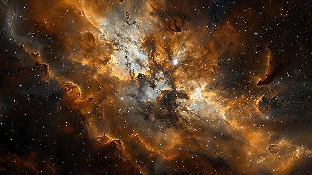 The image is a depiction of a nebula, a vast interstellar cloud of dust, hydrogen, helium and other ionized gases.