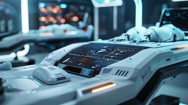The interior of a spaceship with a stasis pod.
