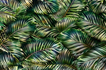 Palm leaves background, realistic style, nature wallpaper. Generative ai