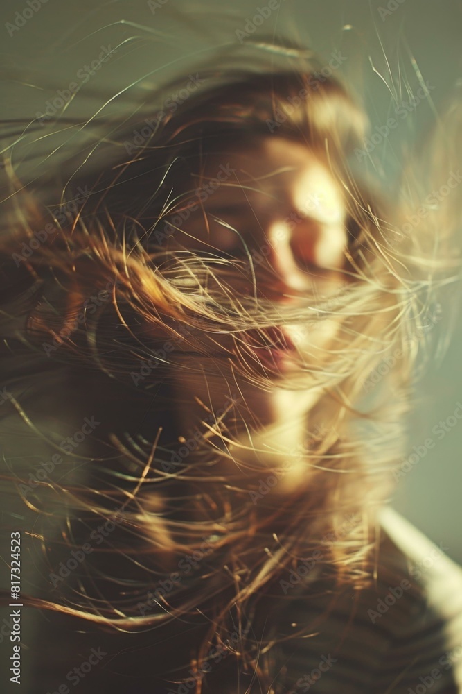 Canvas Prints A woman with her hair blowing in the wind. AI.