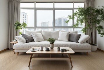 Minimalist Living Room with White Sofa and Natural Light