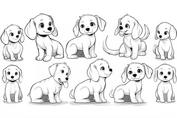 Set of Cartoon Dogs in Various Poses