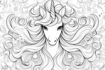 Majestic Unicorn With Long Hair and Swirls