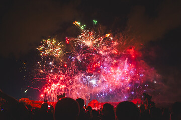 Obraz premium Bastille Day Fireworks Show in Paris, France over the Seine River